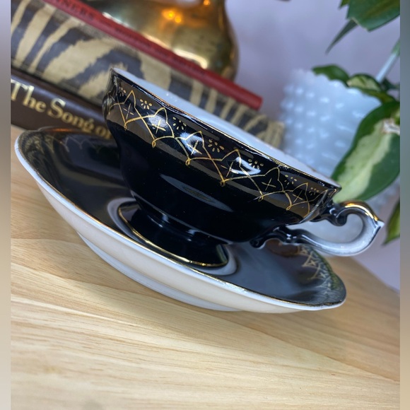 Vintage Teacup Black Nippon Yoko Boeki Japan, Gold Handpainted Lusterware Tea - Picture 4 of 13